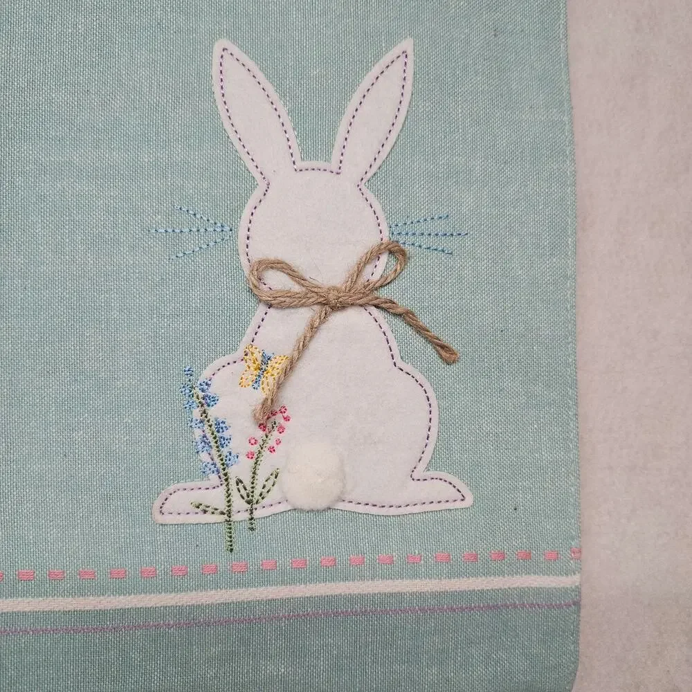 Vintage Easter Bunny Embroidered Placemats Set Mint Green Plaid Checked 2pc